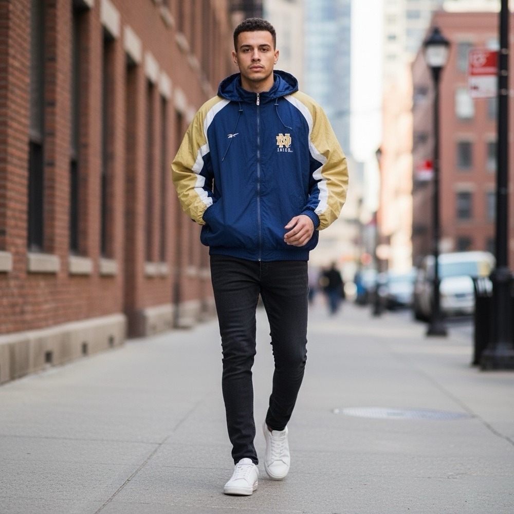 Vintage Notre Dame Jacket Full Zip Reebok Reversible Sz Medium‎ 1990's